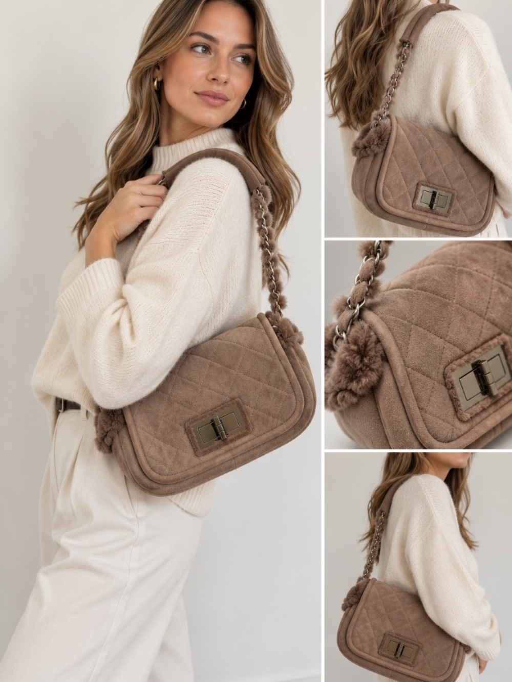 Chanel Vintage Mademoiselle Suede Shearling Flap Bag Brown + Original Box